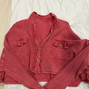 Free People Cropped Scout Jacket Button-Up Waffle Knit Shirt